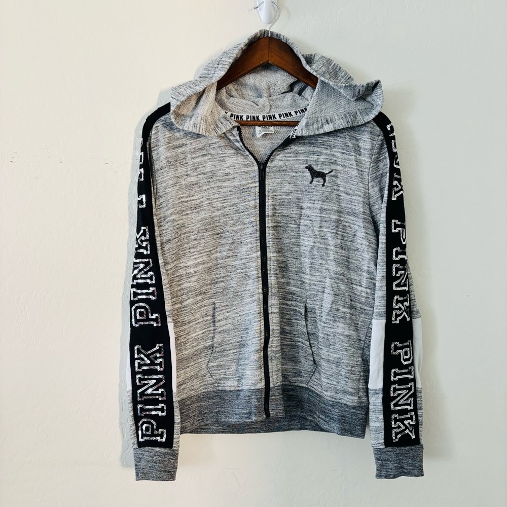 PINK Victoria's Secret Heathered Gray Women’s Hoodie Size Medium Y2K Style Bling